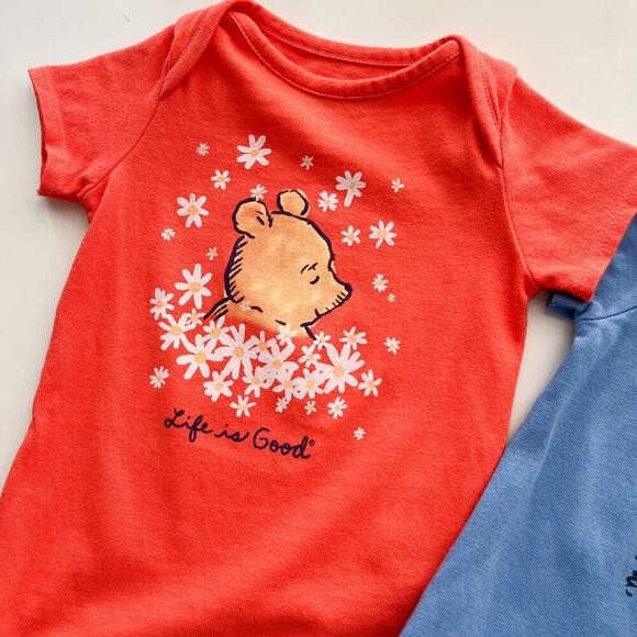 Life is Good Set of 2 Winnie the Pooh Crusher Bodysuit 6-12 month Blue Orange - Picture 3 of 6